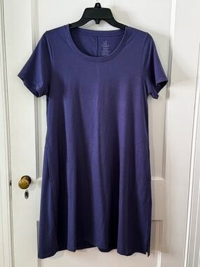 Woolx Merino Wool Short-sleeved "Georgie" swing dress in Blue Horizon, size M